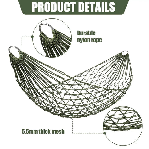 Close-up of Pine Green mesh detail for 4 Pack Mesh Hammocks Set For Outdoor Chill Pine Green Nylon Hammocks 98.4 x 31.5 Inches