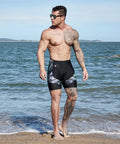 Man wearing Mens Rash Guard Swim Shorts Compression Jammer For Training And Pool Workouts Dry Fast Moisture Wicking Fabric Black XL