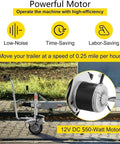 Gesaides Electric Trailer Mover Dolly With 550W Motor boosts towing capacity with 12V DC motor, low noise operation, and efficient trailer maneuvering.