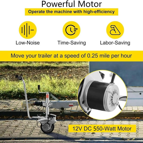Gesaides Electric Trailer Mover Dolly With 550W Motor boosts towing capacity with 12V DC motor, low noise operation, and efficient trailer maneuvering.