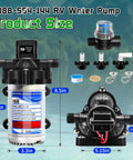 12V 45 PSI Diaphragm RV Water Pump Delivers 3.5 GPM Fresh Water For RVs Boats Yachts With One Half MNPT Connection components displayed