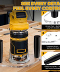 Premium Dual Handle Router Base Plate Compatible With DeWalt DWP611 And DCW600B Compact Routers, 3/8-inch thick, clear acrylic with rubber grips.