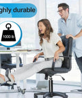 Man and woman test chair stability with Heavy Duty Gas Lift Cylinder Replacement For Office And Gaming Chairs, 1000 lb capacity.