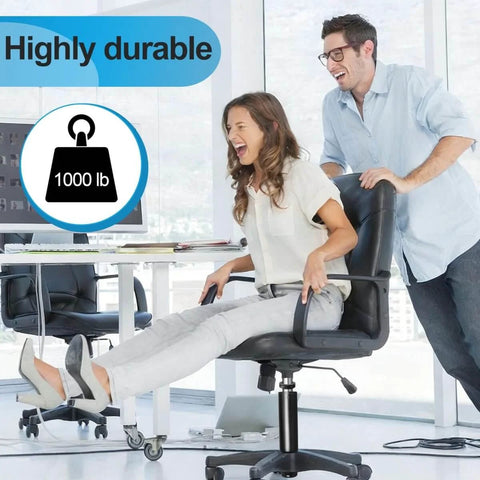 Man and woman test chair stability with Heavy Duty Gas Lift Cylinder Replacement For Office And Gaming Chairs, 1000 lb capacity.