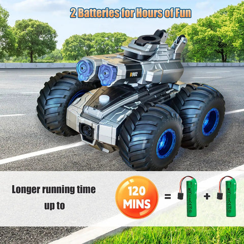 Amphibious Remote Control Car With Water Cannon, Gesture Sensing Stunt RC Boat, Dual Motors, Off Road Monster Truck shown on road