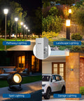 Dusk To Dawn Photocell Sensor Switch For Outdoor Low Voltage Lighting With Swivel Mount showcasing pathway, landscape, spot, and garage lighting