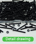 150Pcs M3x30mm Button Head Socket Cap Bolts 304 Stainless Steel Black Zinc Plated Allen Hex Drive Fully Threaded Hardware in a clear container.