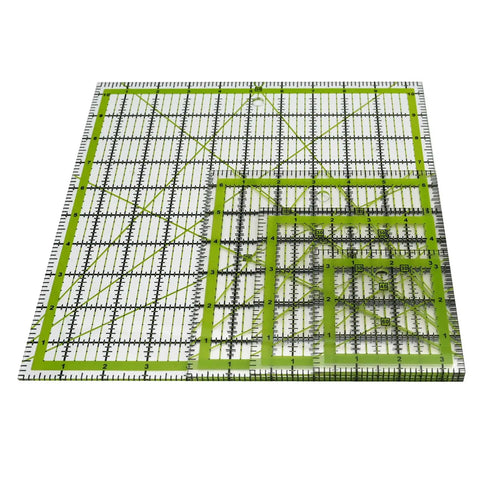 Game Changer Clear Acrylic Quilting Ruler Set for Precise Cutting, 4 Piece Sewing Template, Green, 3.5x3.5 to 10.5x10.5 inch