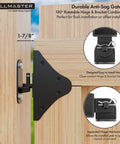 Beefy Heavy Duty Gate Frame Kit And Hardware For Wooden Fences And Driveways Including 90 Degree Right Angle Hinges Gate Latch Corner Braces And Shed Door Deck Gate Support Zinc Plated Powder Coated Weatherproof And Rust Proof For Outdoor Use showing black hinge installation with wooden fence.