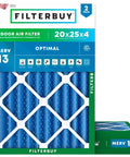 20x25x4 Air Filter MERV 13 For Smoke And Allergen Defense Electrostatic Pleated Replacement For Furnace AC Or Heat Pump 2 Pack Actual Size 19.50 X 24.50 X 3.63 with packaging showing design and product information