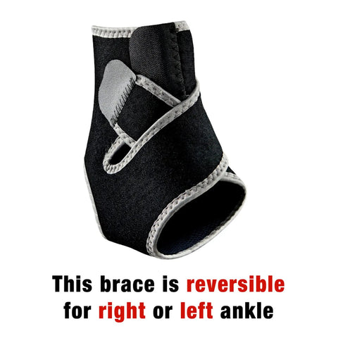 Two Strap Adjustable Ankle Support With Moderate Compression For Pain Relief And Injury Recovery, All Day Comfort So You Stay Active, Fits Left Or Right Ankle, One Size, Black shown with straps