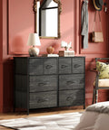 Eight Drawer Fabric Dresser for Bedroom and Beyond, Roomy Chest of Drawers Storage Organizer in Charcoal Black Wood Grain Print
