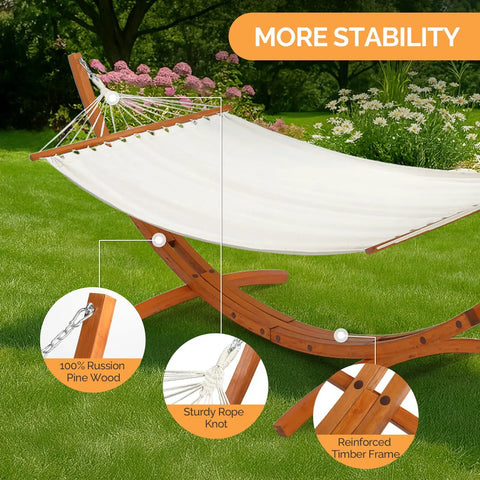 Wood Arc Hammock Stand With Double Hammock For Outdoor Use Natural Wooden Frame Supports Up To 330 Lbs 14 Feet Long