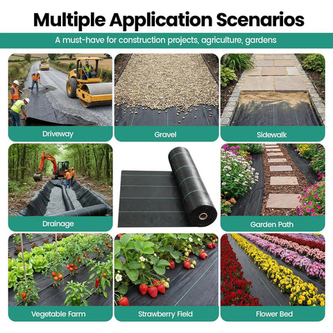 Heavy Duty Weed Barrier Landscape Fabric 13x65 Ft 5 Oz Geotextile Under Gravel Weed Blocker in gardens and driveways