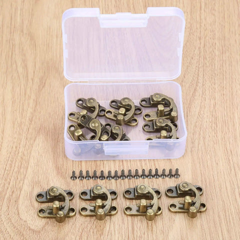Old School Vintage Iron Key Hasp Lock Set 10 Pieces 29x33mm Antique Bronze Horn Style Decorative Latch Hasps For Wooden Jewelry Boxes