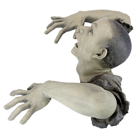 Zombie Of Montclaire Moors Indoor Outdoor Garden Statue Halloween Decor Creepy Graveyard Ghoul rising from the ground with open mouth