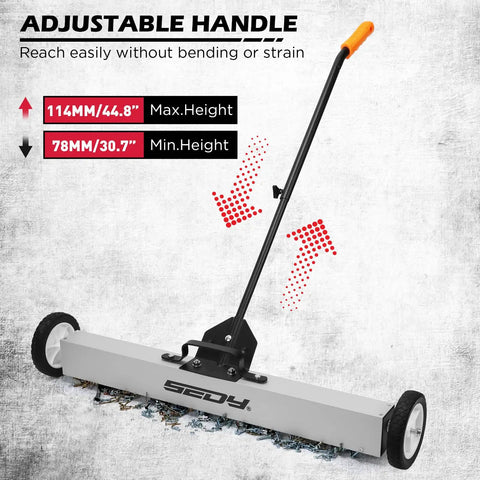 36 Inch Rolling Magnetic Sweeper with adjustable 40 Inch Telescoping Magnetic Pickup Tool for easy metal debris cleanup