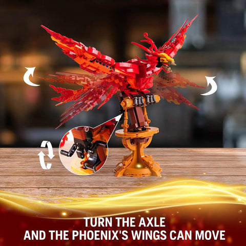 Fire Phoenix Building Set Compatible With Lego STEM Style Magic Phoenix Model For Adults And Fans Ages 8 And Up 938 Pieces Educational Bird Toy Gift For Kids Boys And Girls, red phoenix on stand