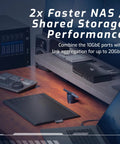 Next Level Thunderbolt 5 And Thunderbolt 4 Heavy Duty Network Dock Featuring Dual 10 Gigabit Ethernet Ports Along With Eleven Plug And Play Connectors For Rock Solid Performance On Mac And Windows Computers on a desk with devices.
