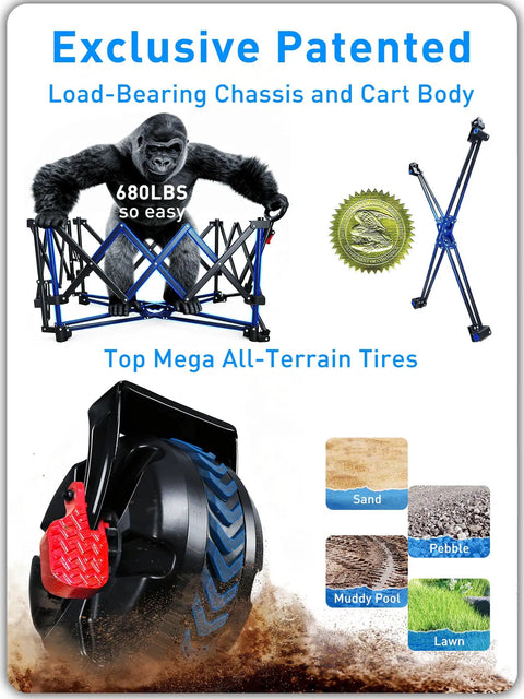 Heavy Duty Folding Wagon With 54 Inch Tabletop And 680lb Mega Capacity 5 Set Collapsible Carts All Terrain Wheels With Brakes