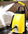 Industrial High Temp Steam Washer Boasting Hella Hot 230 Degree Vapor Output cleaning a car with powerful steam spray.