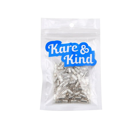 Barrel Screw Type Clasp Set 100 Pieces 4 x 15 mm Durable Silver Tone Jewelry Clasps in packaging for DIY projects.