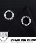 Close-up of grommets on RV Blackout Window Curtains Set Two Panels 29 Inch Wide Cafe Short Kitchen Drapes For Travel Trailer RV Bathroom Sunroom Privacy And Light Blocking Black.