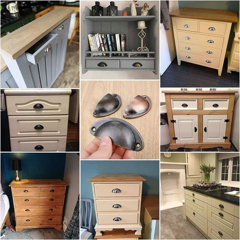 Old School Cool Vintage Brass Cup Knobs With Yellow Bronze Antique Finish For Dresser And Cabinet Drawer Upgrade on various furniture.