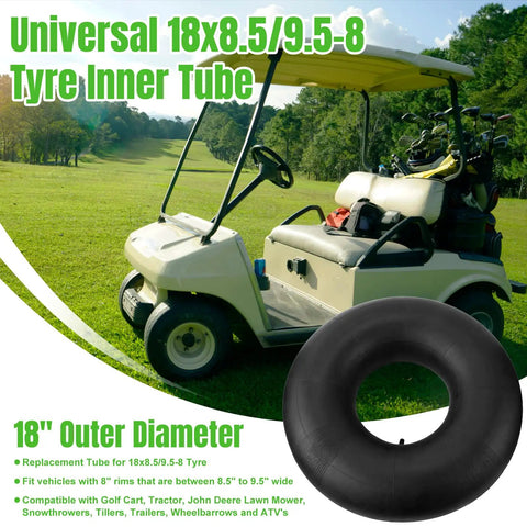 Golf cart parked on grass, showcasing Heavy Duty 2 Pack Inner Tubes For 18x8.50-8 And 18x9.50-8 Tires With TR-13 Straight Valve Stem.