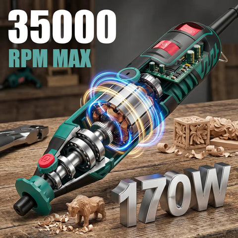 Six Speed Rotary Tool Kit With A 170W Motor, 173 Accessories, Four Attachments, And A Sturdy Case For DIY Crafting And Home Projects From Cutting And Sanding To Polishing, Drilling, And Engraving; 170W motor view