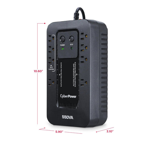 Ecologic 550VA 330W UPS Battery Backup And Surge Protector With Eight Outlets And ECO Mode For Home Office Networking And Entertainment Gear UL Certified