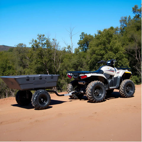 Heavy Duty Poly Utility Trailer With Steel Frame And Poly Bucket, 1100 Lb Payload, 3.85 X 5.35 Ft ATV Tow Trailer in outdoor setting
