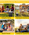 Different settings showing the 3-In-1 Resin Ice Bucket And Beverage Cooler Table For Outdoors With Lift Top Lid Wood-Look Side Table UV Protected And Drain Plug Party-Ready Poolside Patio Bar Entertaining Dark Black
