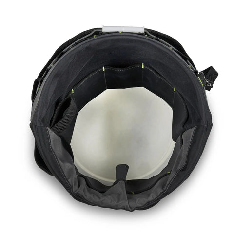 Top view of 51 Pocket Bucket Tool Organizer for 5 Gallon Buckets, water resistant, with pockets for tools and accessories.