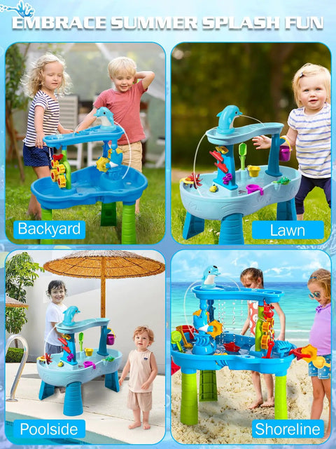 Dolphin Water Table Pump With Magnetic Base No Drill 3 Hour Runtime Rechargeable Continuous Flow Outdoor Water Play Toy