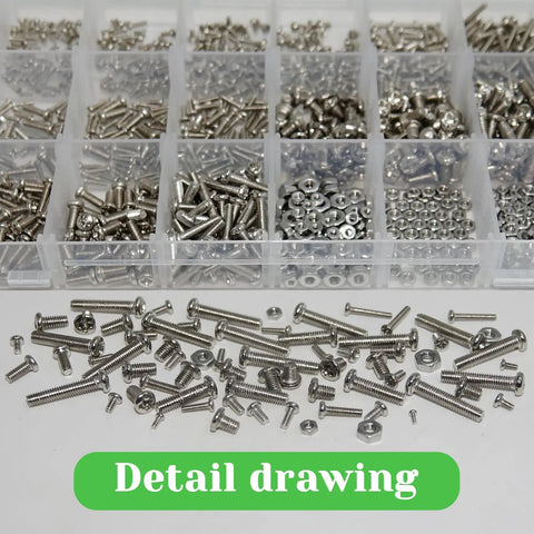 Stainless Steel Micro Screws And Nuts Kit 1240Pcs Metric M1 To M3 Assortment with Phillips Pan Head in organizer box