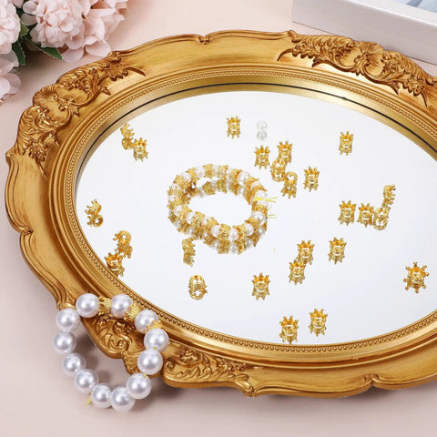 Mini Crown Charms For Crafts 3D Gold King Crown Beads With Large Hole on ornate tray for DIY Jewelry Necklace and Bracelet Making
