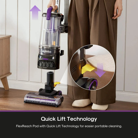 Eureka FlexReach Bagless Vacuum With Lift-Away Wand And Swivel Base For Stairs Upholstery And Hardwood. Powerful Suction Corded Cleaner For Whole House Deep Cleaning Dust Pet Hair. Versatile Stick And Canister Combo Made Easy For Every Room In Your Home