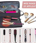 Grab And Go Hair Tools Travel Case with heat resistant mat showing storage for flat iron, curling iron, and styling tools.