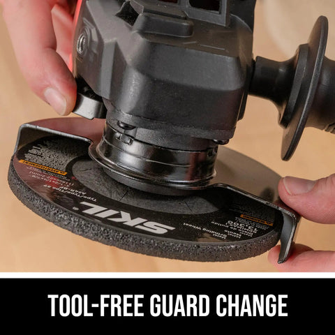 Heavy Duty 20V Cordless Angle Grinder With Digital Brushless Motor that Works Like A Champ tool-free guard change close-up.