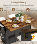 Ultimate Home Kitchen Island With Built In Power Outlets and Drop Leaf, fold-out rustic brown tabletop in kitchen setting.