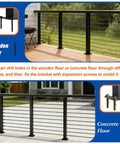Black Cable Railing Post Kit With Handrail, Four Pack 36 Inch Level Posts on wooden and concrete deck floors