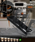 Three Slot Upright Paper Cup And Lid Dispenser for Coffee Stations Keeps 3 Oz To 16 Oz Cups In Check Black with Foldable Stand
