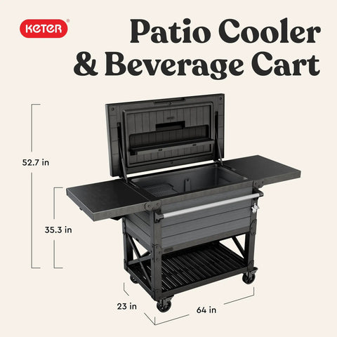 89.8 Qt Portable Outdoor Beverage Cooler Cart With Swivel Wheels Folding Top Lid Shelves And Built-In Bottle Opener In Graphite