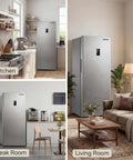 Solid 14 Cubic Foot Upright Freezer Featuring Adjustable Wire Shelves And Hassle Free Frost Cooling in a stylish kitchen setting.
