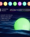 16 Inch Light Up Glow Beach Ball With 8 LED Modes For Night Pool Fun in water, showing color variations.