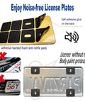 Anti Theft Black License Plate Screws Set For Cars Locking Bolts with adhesive-backed foam anti-rattle pads displayed.