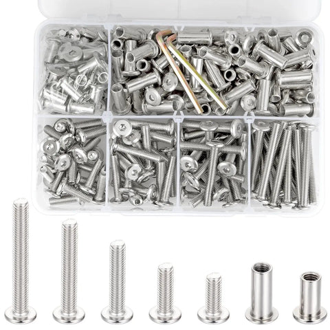 100 Sets M6 Bolts And Nuts In 15 20 30 40 50 mm Lengths Silver Carbon Steel Hex Socket Kit For Furniture Cabinets And DIY Folks With A Handy Organizer Box