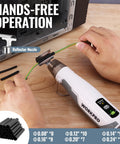 Cordless Mini Hot Air Gun For DIY Crafts USB C Rechargeable 4000mAh Battery 1.5 Second Fast Heating Three Temperature Settings Cool 572 F 842 F Go To Resin Art Vinyl Projects And Heat Shrink in use on a green cable with reflector nozzle