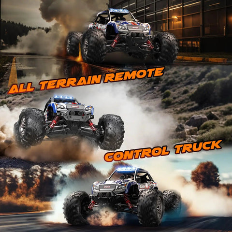 1/16 Scale Hobby Grade RC Monster Truck With 4WD Power And 36 KPH High Speed Off Road Beast in action outdoors